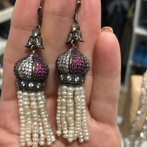 Sterling silver and pearl tassel earrings